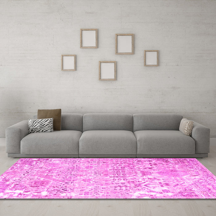 Machine Washable Persian Pink Traditional Rug in a Living Room, wshtr3842pnk