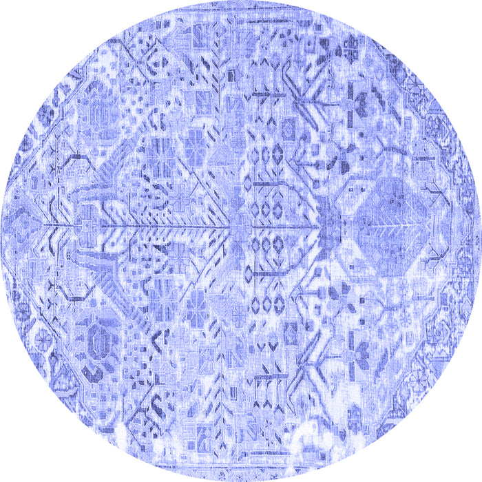 Round Machine Washable Persian Blue Traditional Rug, wshtr3842blu
