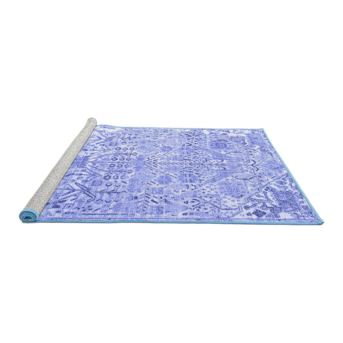 Sideview of Machine Washable Persian Blue Traditional Rug, wshtr3842blu