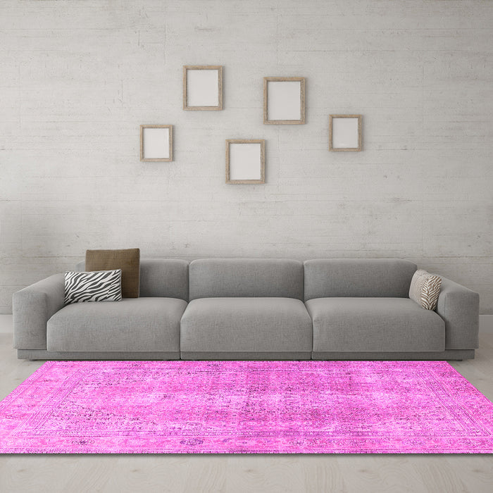 Machine Washable Persian Pink Traditional Rug in a Living Room, wshtr3843pnk