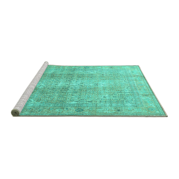 Sideview of Machine Washable Persian Turquoise Traditional Area Rugs, wshtr3843turq