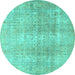 Round Machine Washable Persian Turquoise Traditional Area Rugs, wshtr3843turq