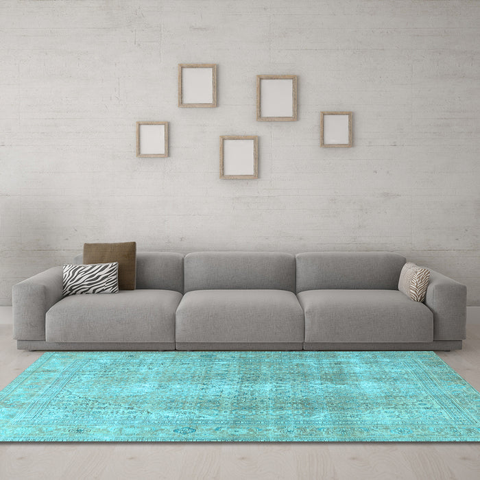 Machine Washable Persian Light Blue Traditional Rug in a Living Room, wshtr3843lblu