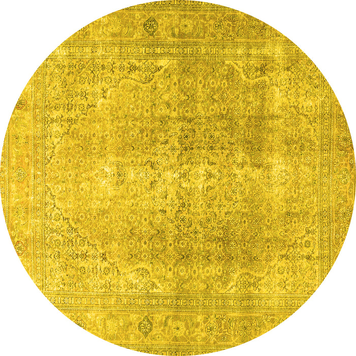 Round Persian Yellow Traditional Rug, tr3843yw