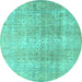 Round Persian Turquoise Traditional Rug, tr3843turq