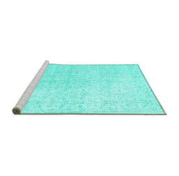Sideview of Machine Washable Persian Turquoise Traditional Area Rugs, wshtr3844turq