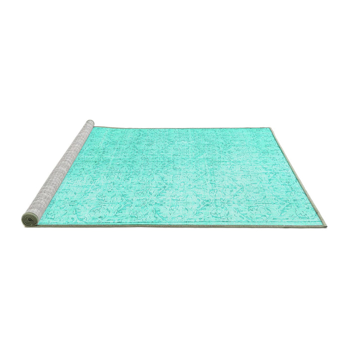 Sideview of Machine Washable Persian Turquoise Traditional Area Rugs, wshtr3844turq