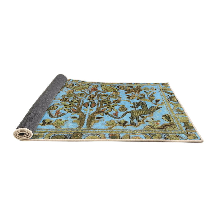 Sideview of Traditional Blue Green Animal Rug, tr3845