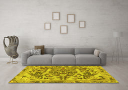 Machine Washable Animal Yellow Traditional Rug in a Living Room, wshtr3845yw
