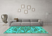 Machine Washable Animal Turquoise Traditional Area Rugs in a Living Room,, wshtr3845turq