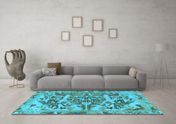 Machine Washable Animal Light Blue Traditional Rug in a Living Room, wshtr3845lblu