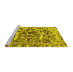 Sideview of Machine Washable Animal Yellow Traditional Rug, wshtr3845yw