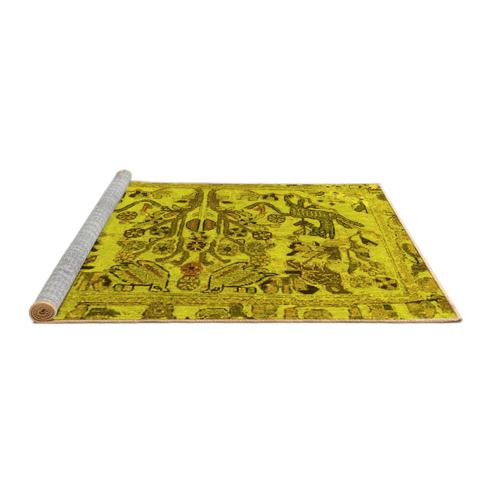 Sideview of Machine Washable Animal Yellow Traditional Rug, wshtr3845yw