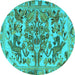 Round Machine Washable Animal Turquoise Traditional Area Rugs, wshtr3845turq