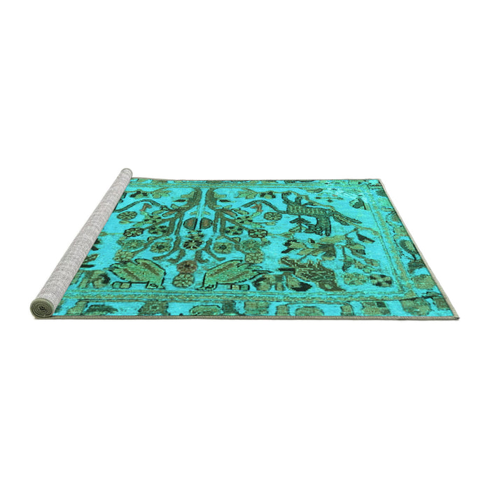 Sideview of Machine Washable Animal Turquoise Traditional Area Rugs, wshtr3845turq