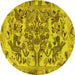 Round Animal Yellow Traditional Rug, tr3845yw