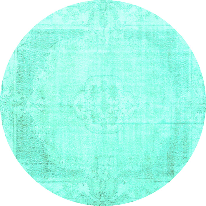 Round Persian Turquoise Traditional Rug, tr3846turq