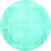 Round Persian Turquoise Traditional Rug, tr3846turq