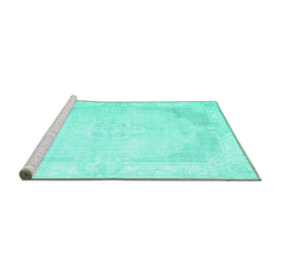 Sideview of Machine Washable Persian Turquoise Traditional Area Rugs, wshtr3846turq