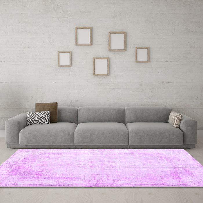 Machine Washable Persian Purple Traditional Area Rugs in a Living Room, wshtr3846pur