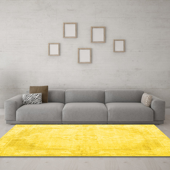 Machine Washable Persian Yellow Traditional Rug in a Living Room, wshtr3846yw