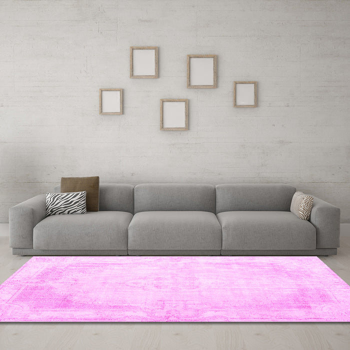 Machine Washable Persian Pink Traditional Rug in a Living Room, wshtr3846pnk