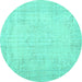 Round Machine Washable Persian Turquoise Traditional Area Rugs, wshtr3847turq