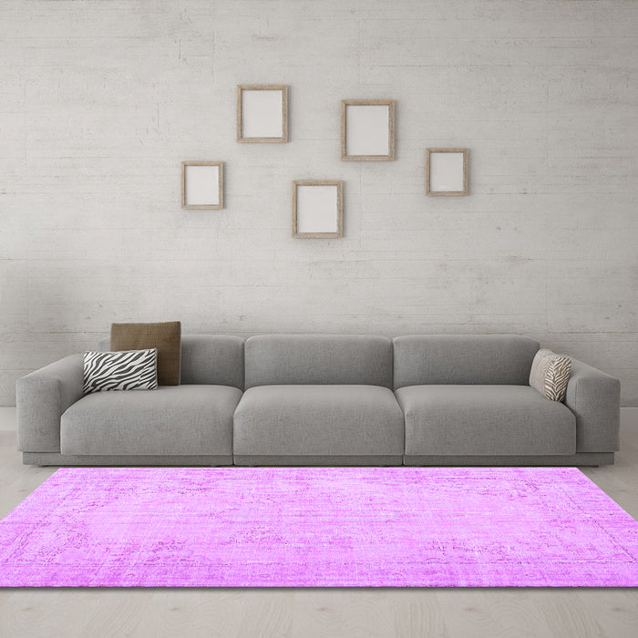 Machine Washable Persian Purple Traditional Area Rugs in a Living Room, wshtr3847pur