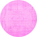 Round Machine Washable Persian Pink Traditional Rug, wshtr3847pnk