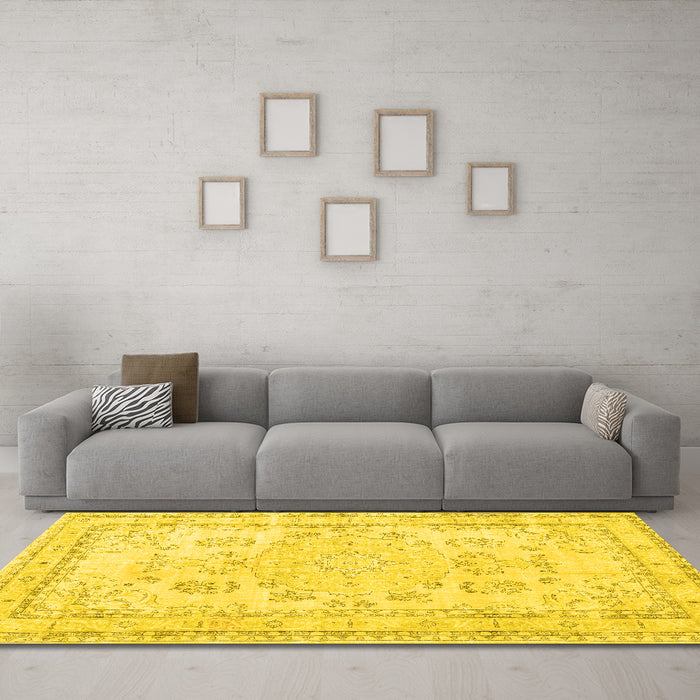 Machine Washable Persian Yellow Traditional Rug in a Living Room, wshtr3848yw