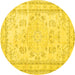 Round Machine Washable Persian Yellow Traditional Rug, wshtr3848yw