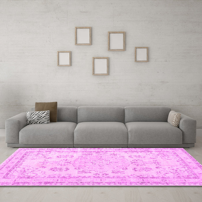 Machine Washable Persian Pink Traditional Rug in a Living Room, wshtr3848pnk