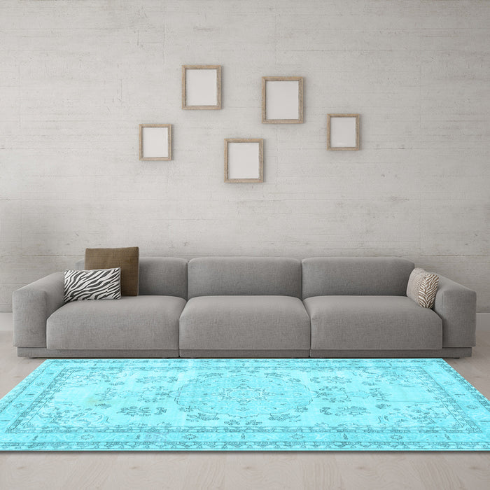 Machine Washable Persian Light Blue Traditional Rug in a Living Room, wshtr3848lblu