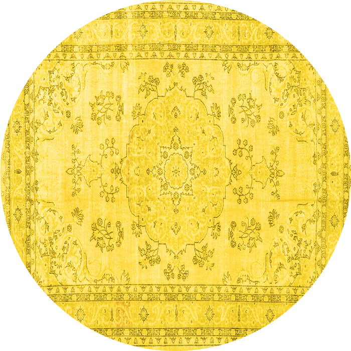 Round Persian Yellow Traditional Rug, tr3848yw