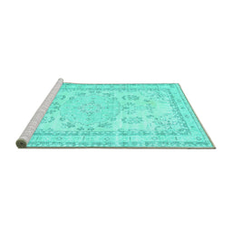 Sideview of Machine Washable Persian Turquoise Traditional Area Rugs, wshtr3848turq