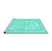 Sideview of Machine Washable Persian Turquoise Traditional Area Rugs, wshtr3848turq