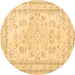 Round Persian Brown Traditional Rug, tr3848brn