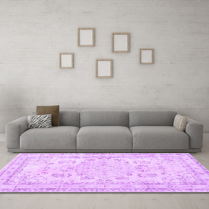 Machine Washable Persian Purple Traditional Area Rugs in a Living Room, wshtr3848pur