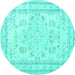 Round Machine Washable Persian Turquoise Traditional Area Rugs, wshtr3848turq