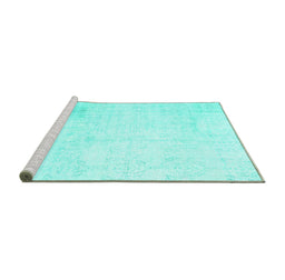 Sideview of Machine Washable Persian Turquoise Traditional Area Rugs, wshtr3849turq