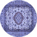 Round Machine Washable Medallion Blue Traditional Rug, wshtr384blu