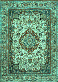 Medallion Turquoise Traditional Rug, tr384turq