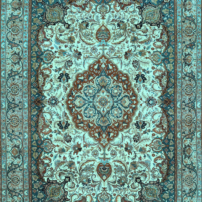 Machine Washable Medallion Light Blue Traditional Rug, wshtr384lblu