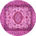 Round Machine Washable Medallion Pink Traditional Rug, wshtr384pnk