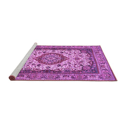 Sideview of Machine Washable Medallion Purple Traditional Area Rugs, wshtr384pur