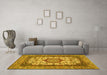 Machine Washable Medallion Yellow Traditional Rug in a Living Room, wshtr384yw