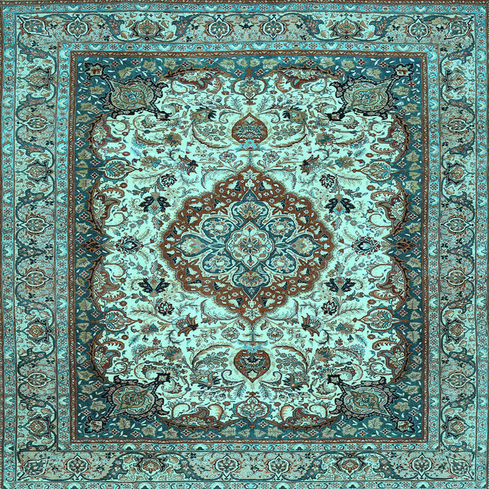 Square Machine Washable Medallion Light Blue Traditional Rug, wshtr384lblu