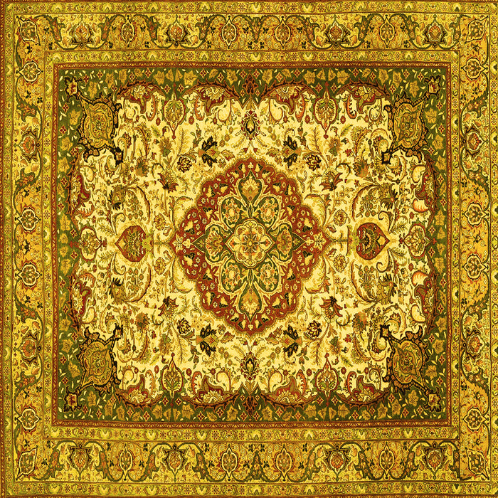 Square Machine Washable Medallion Yellow Traditional Rug, wshtr384yw