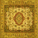 Square Machine Washable Medallion Yellow Traditional Rug, wshtr384yw