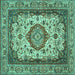 Square Medallion Turquoise Traditional Rug, tr384turq